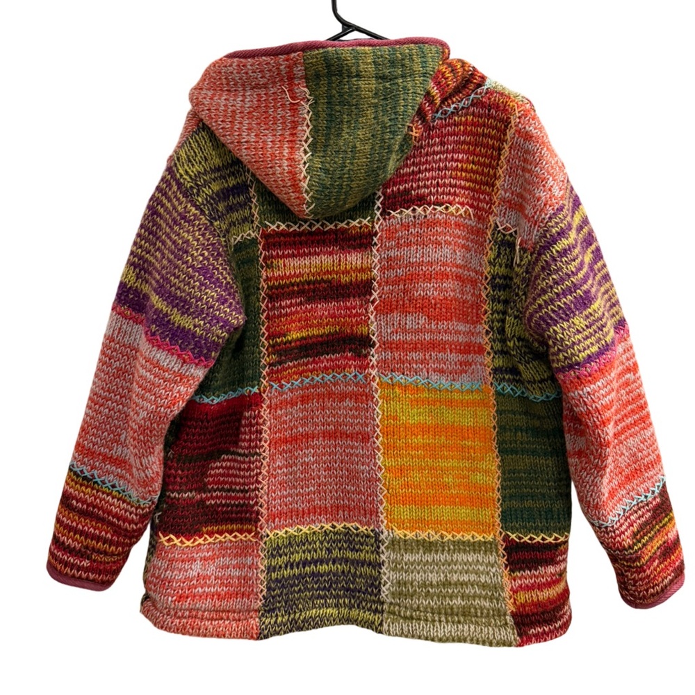 Hand Knitted Patchwork Wool Insulated Cardigan Ja… - image 2
